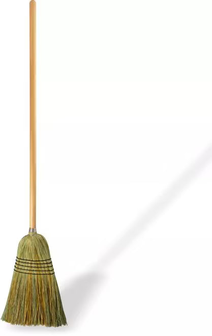 56 Inch Natural 5-Stitch Warehouse and Janitor Blended Corn Broom with 80% rattan and 20% corn fiber bristles. High bristle fill count provides durable, long lasting sweeping performance for commercial cleaning.