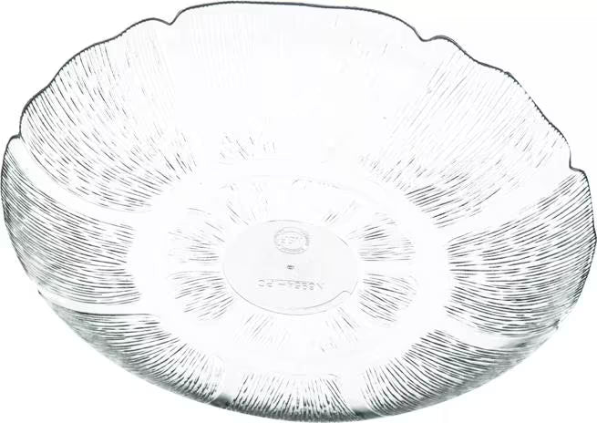 7.5 Inch Clear Polycarbonate Petal Mist Plate with break resistant construction. Ideal for appetizers, desserts, buffets, catering, restaurants, and home entertaining.
