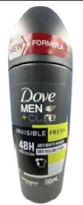 Dove Men+Care Roll-On Antiperspirant – Invisible Fresh 50ml, long-lasting sweat & odor protection, prevents white and yellow stains.