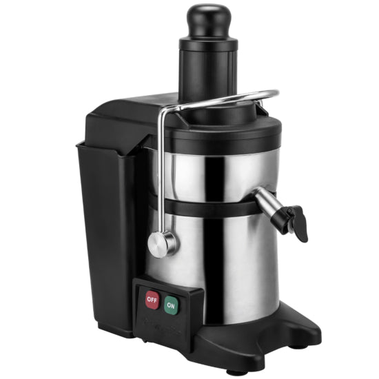 Prepline JC-600 Continuous Feed Juice Extractor with Pulp Ejection, designed for high-efficiency juicing in commercial settings. Features a durable stainless steel build, continuous feed system for uninterrupted operation, and automatic pulp ejection for easy cleanup. Powered by 120V for reliable performance.