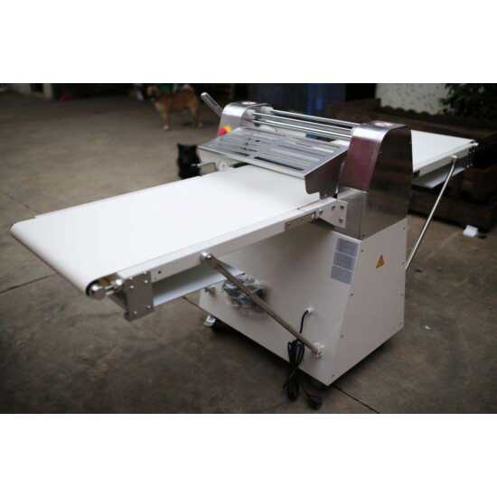 Prepline FSS-89 89-inch floor model reversible dough sheeter with roller pin and all stainless steel body, 120V, designed for durable and efficient dough rolling in high-volume commercial kitchens.