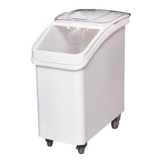 The Prepline 22-gallon Mobile Ingredient Storage Bin, with a 540-cup capacity and sliding lid, provides convenient bulk storage for ingredients in commercial kitchens, ensuring easy access and mobility.