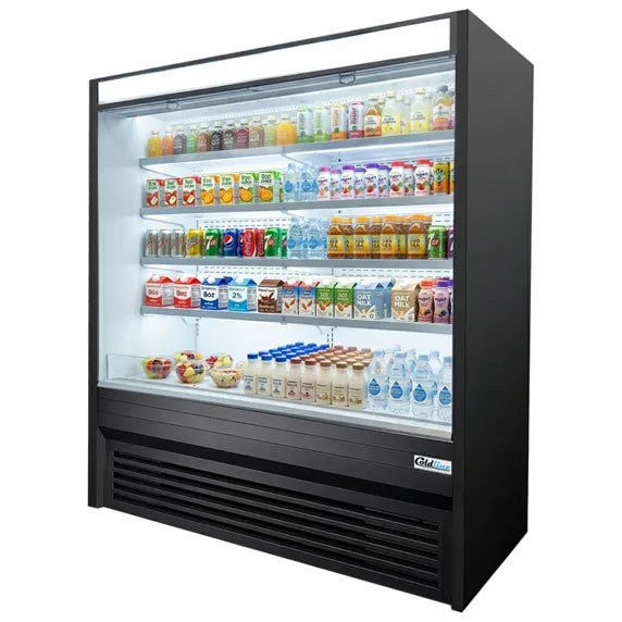 Coldline KDS72 72-inch black refrigerated air curtain merchandiser for open display of chilled beverages snacks and packaged foods in supermarkets cafes and convenience stores