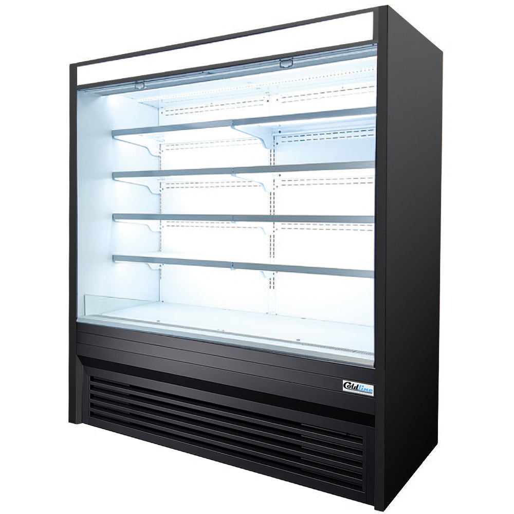 Coldline KDS72 72-inch black refrigerated air curtain merchandiser for open display of chilled beverages snacks and packaged foods in supermarkets cafes and convenience stores