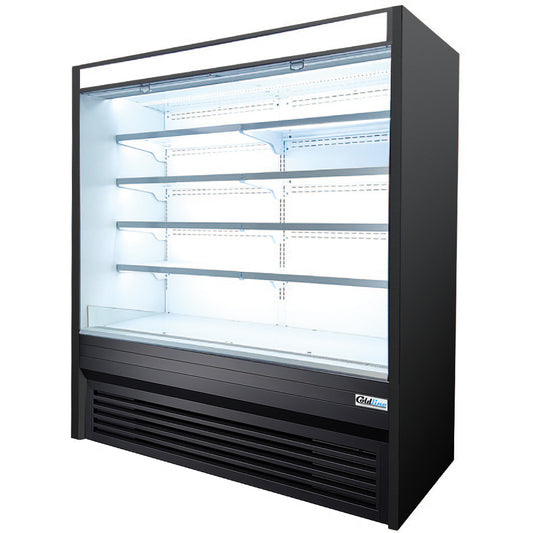 Coldline KDS72 72-inch black refrigerated air curtain merchandiser for open display of chilled beverages snacks and packaged foods in supermarkets cafes and convenience stores