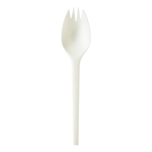 White CPLA Heavy Weight Wrapped Disposable Spork For Party & Catering