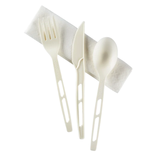 White CPLA Heavy Weight Individually Wrapped Disposable Cutlery Set