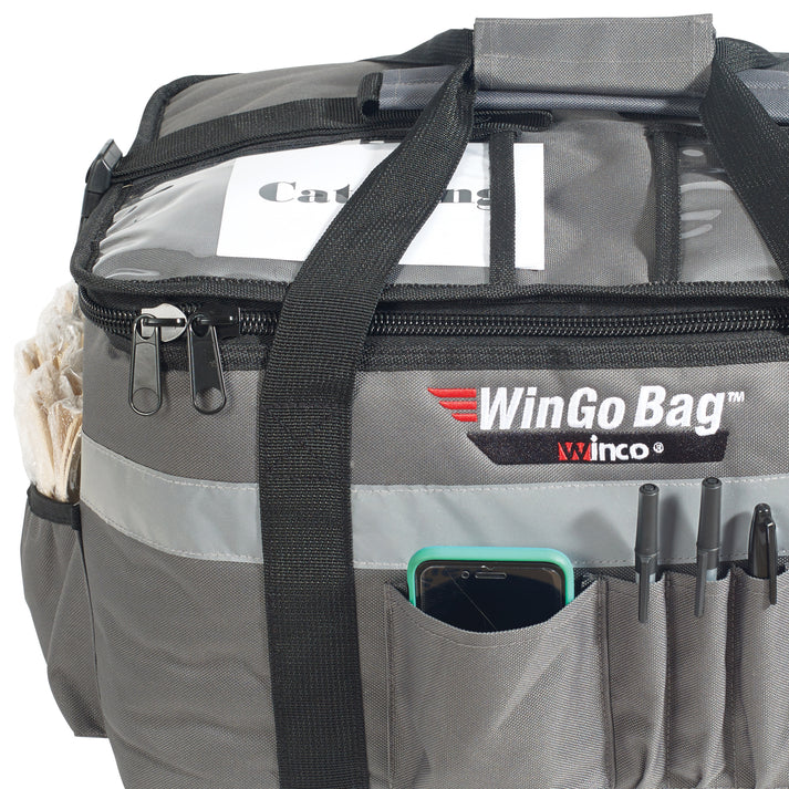 (Small 6/Pack, Medium 6/Pack, Large 4/Pack, X-Large 4/Pack) Premium Catering Bag is ideal for pizza boxes, food pans, and more. It will maintain the temperature for up to 45 minutes maximizing the delivery range. This catering bag features a transport strap made for a bike or scooter. The built-in rubber feet are great for long-lasting durability. Multiple heavy-duty carry straps are attached to stabilize the deliveries.