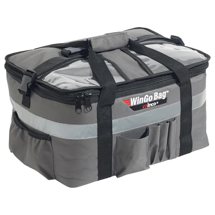 (Small 6/Pack, Medium 6/Pack, Large 4/Pack, X-Large 4/Pack) Premium Catering Bag is ideal for pizza boxes, food pans, and more. It will maintain the temperature for up to 45 minutes maximizing the delivery range. This catering bag features a transport strap made for a bike or scooter. The built-in rubber feet are great for long-lasting durability. Multiple heavy-duty carry straps are attached to stabilize the deliveries.