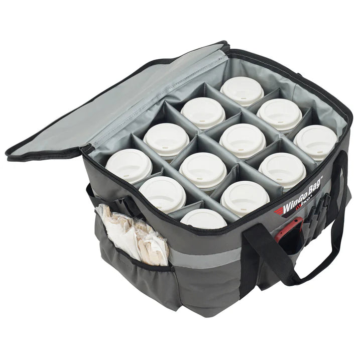(Small 6/Pack, Medium 6/Pack, Large 4/Pack, X-Large 4/Pack) Premium Catering Bag is ideal for pizza boxes, food pans, and more. It will maintain the temperature for up to 45 minutes maximizing the delivery range. This catering bag features a transport strap made for a bike or scooter. The built-in rubber feet are great for long-lasting durability. Multiple heavy-duty carry straps are attached to stabilize the deliveries.