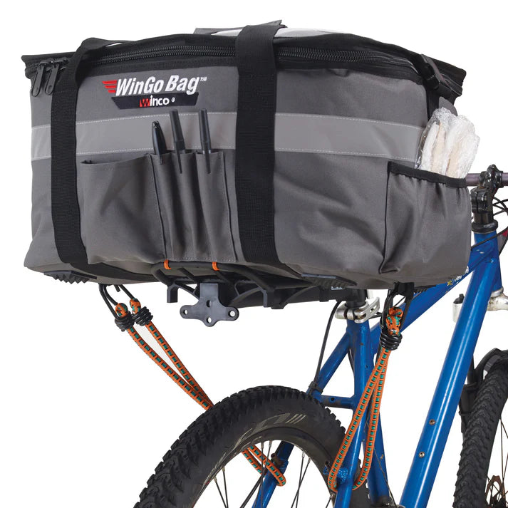 (Small 6/Pack, Medium 6/Pack, Large 4/Pack, X-Large 4/Pack) Premium Catering Bag is ideal for pizza boxes, food pans, and more. It will maintain the temperature for up to 45 minutes maximizing the delivery range. This catering bag features a transport strap made for a bike or scooter. The built-in rubber feet are great for long-lasting durability. Multiple heavy-duty carry straps are attached to stabilize the deliveries.