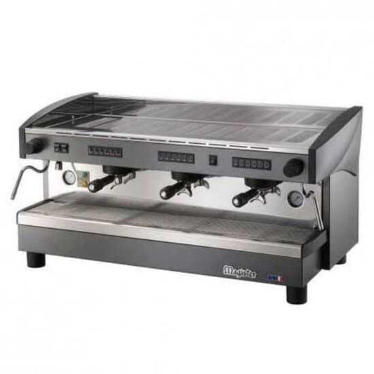 The Magister ES100 STILO 220V Third Group Automatic Espresso Machine, featuring 5400W power and a steam wand, is designed for high-demand espresso brewing and milk frothing in large cafes and coffee shops.