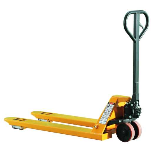 The HiLo JACK-4N Narrow Pallet Jack, with a 4400 lb capacity, is designed for maneuvering heavy loads in tight spaces, making it ideal for warehouses and industrial environments with narrow aisles.
