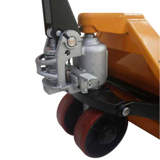 The HiLo JACK-4N Narrow Pallet Jack, with a 4400 lb capacity, is designed for maneuvering heavy loads in tight spaces, making it ideal for warehouses and industrial environments with narrow aisles.