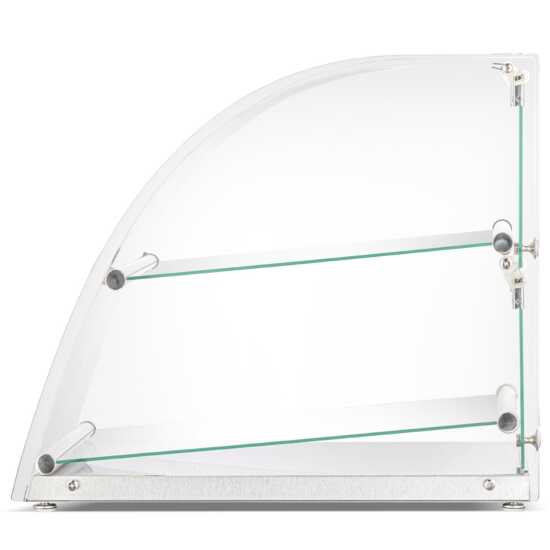 Marchia CA70 Curved Glass Dry Countertop Food Display Case, ideal for presenting baked goods, pastries, and snacks with style and visibility in cafes, bakeries, and food service establishments.