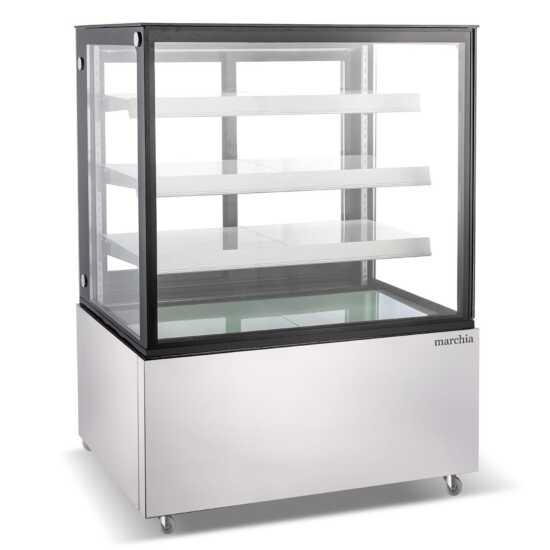 The Marchia MBT36-ST 36-inch Straight Glass Refrigerated Bakery Display Case, designed for showcasing a variety of baked goods, pastries, and desserts while keeping them fresh and cool. Ideal for bakeries, cafés, and delis.
