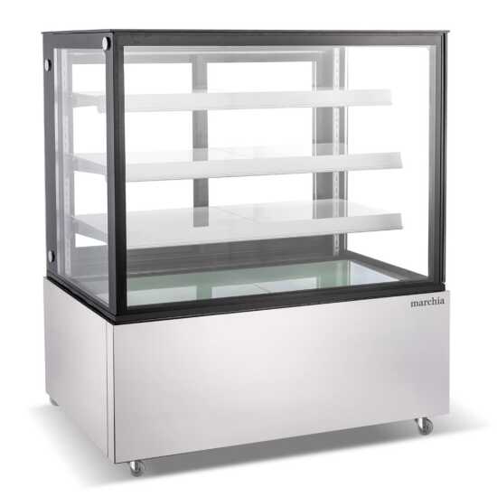 The Marchia MBT48-ST 48-inch Straight Glass Refrigerated Bakery Display Case, designed to elegantly display a wide range of baked goods, pastries, and desserts while maintaining freshness and optimal temperature. Ideal for bakeries, cafés, and delis.
