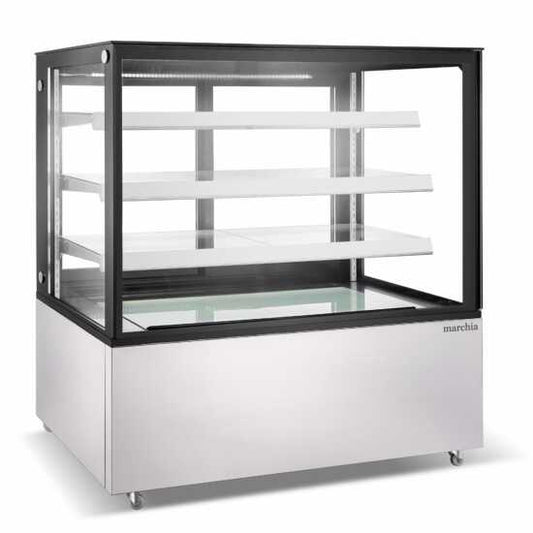 The Marchia MBT60-ST 60-inch Straight Glass Refrigerated Bakery Display Case, perfect for showcasing a large variety of pastries, cakes, and desserts while ensuring they stay fresh and at the ideal temperature. Ideal for bakeries, cafés, and delis.