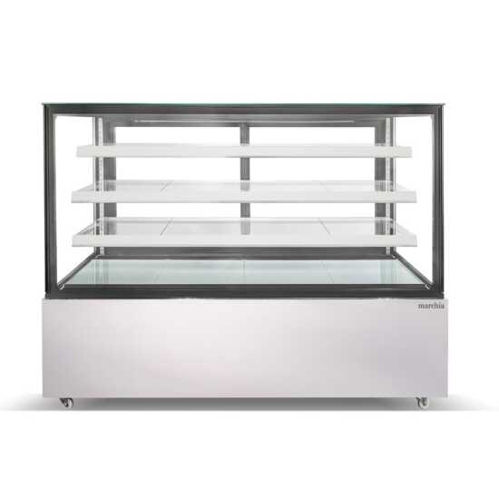The Marchia MBT72-ST 72-inch Straight Glass Refrigerated Bakery Display Case, designed for showcasing a wide selection of pastries, cakes, and desserts while keeping them fresh and at the perfect temperature. Ideal for large bakeries, cafés, and delis