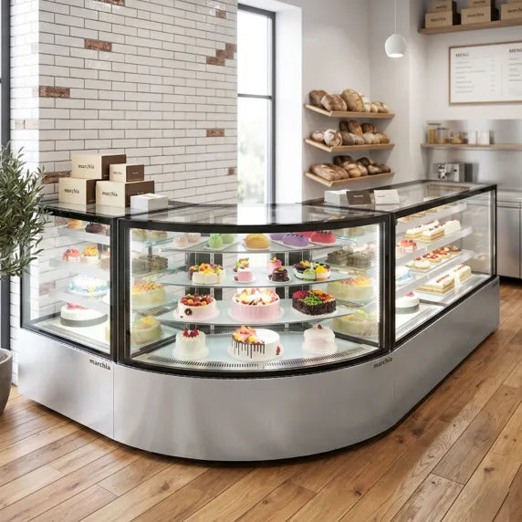 The Marchia MBT60-ST 60-inch Straight Glass Refrigerated Bakery Display Case, perfect for showcasing a large variety of pastries, cakes, and desserts while ensuring they stay fresh and at the ideal temperature. Ideal for bakeries, cafés, and delis.