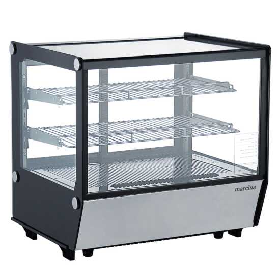 Marchia MDC120-ST 28" Countertop Refrigerated Bakery Display Case with straight glass and LED lighting. Features a compact design for showcasing and keeping baked goods cool with clear visibility.