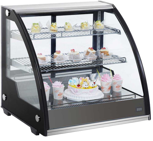 Marchia MDC130 32" Countertop Refrigerated Bakery Display Case with curved glass and LED lighting. Features a larger design for showcasing and keeping baked goods cool and well-illuminated.