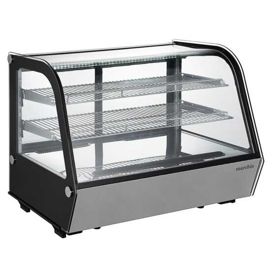 Marchia MDC161 36" Countertop Refrigerated Bakery Display Case with curved glass and LED lighting. Offers a spacious design for displaying and cooling baked goods with enhanced visibility.