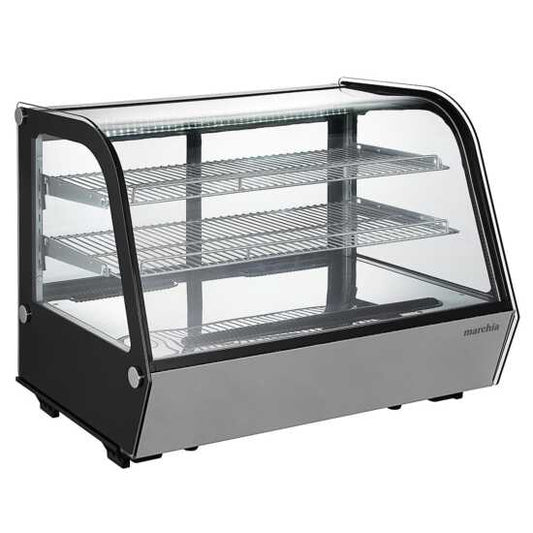 Marchia MDC161 36" Countertop Refrigerated Bakery Display Case with curved glass and LED lighting. Offers a spacious design for displaying and cooling baked goods with enhanced visibility.