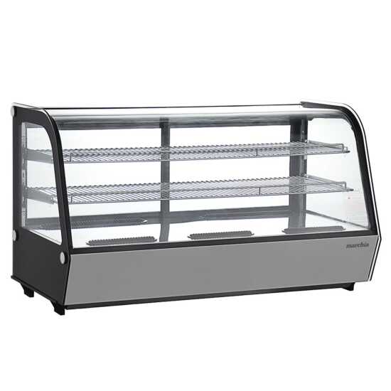 Marchia MDC261 48" Countertop Refrigerated Bakery Display Case with curved glass and LED lighting. Offers a large, stylish design for displaying and cooling baked goods with enhanced visibility.