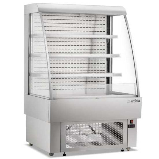 The Marchia MDS380 40" open refrigerated grab-and-go display case with spacious shelving, LED lighting, and a sleek design for easily accessible, energy-efficient presentation of chilled products.