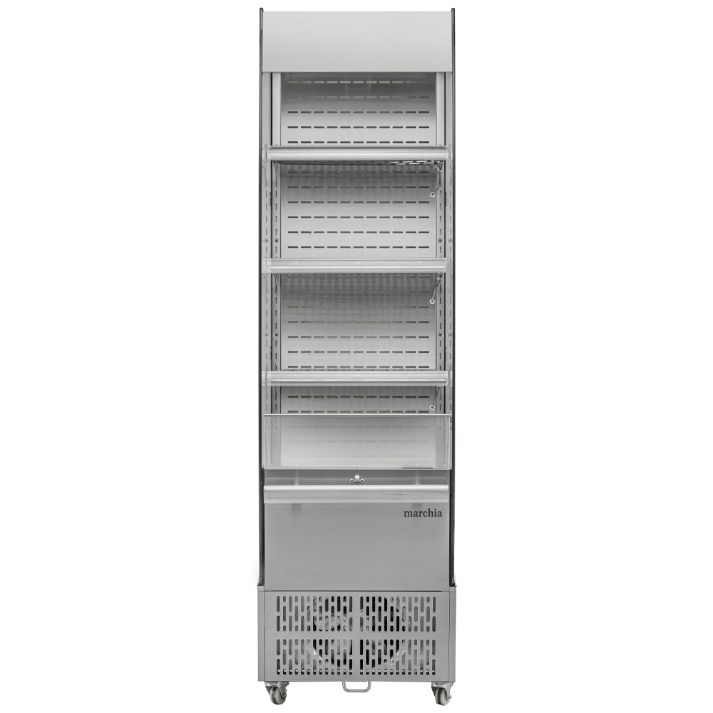 Marchia MDS220 20-inch open air cooler grab and go display refrigerator for showcasing chilled beverages snacks and packaged foods in cafes convenience stores and retail areas