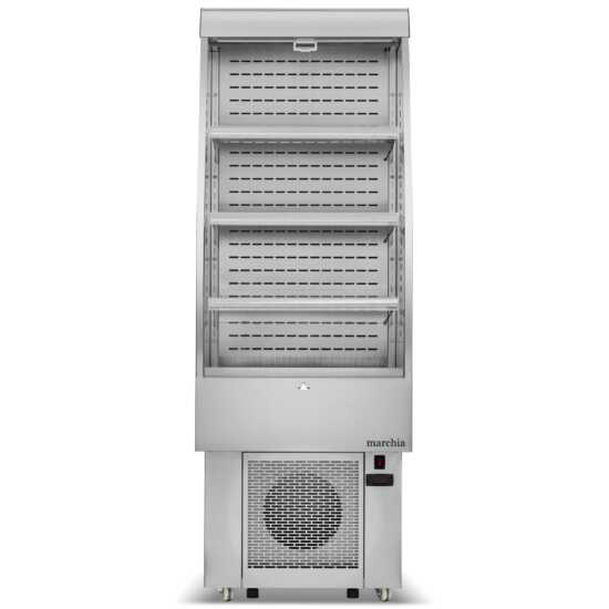 The Marchia MDS250 24" open air cooler grab-and-go display refrigerator with adjustable shelves, energy-efficient LED lighting, and easy access for convenient retail display of chilled products.