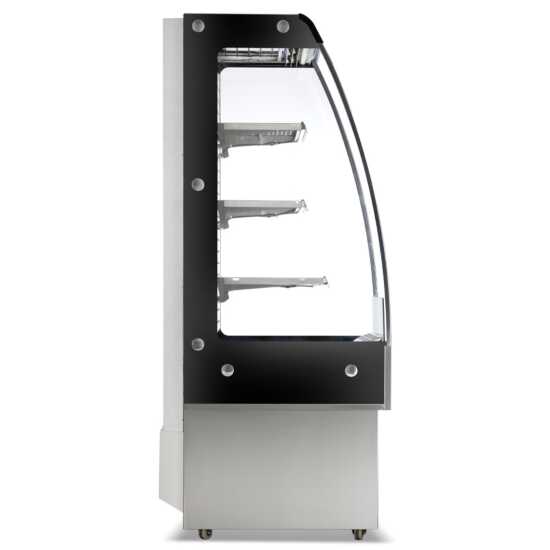 The Marchia MDS250 24" open air cooler grab-and-go display refrigerator with adjustable shelves, energy-efficient LED lighting, and easy access for convenient retail display of chilled products.