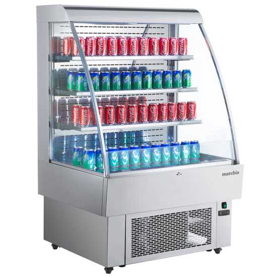 The Marchia MDS380 40" open refrigerated grab-and-go display case with spacious shelving, LED lighting, and a sleek design for easily accessible, energy-efficient presentation of chilled products.