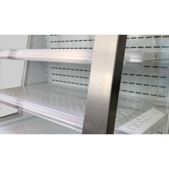 The Marchia MDS390-SS 36" stainless steel open air cooler grab-and-go refrigerator with durable construction, adjustable shelves, energy-efficient LED lighting, and easy access for displaying chilled items.
