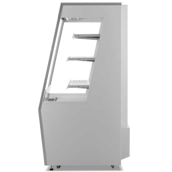 The Marchia MDS390-SS 36" stainless steel open air cooler grab-and-go refrigerator with durable construction, adjustable shelves, energy-efficient LED lighting, and easy access for displaying chilled items.