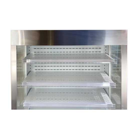 The Marchia MDS390-SS 36" stainless steel open air cooler grab-and-go refrigerator with durable construction, adjustable shelves, energy-efficient LED lighting, and easy access for displaying chilled items.