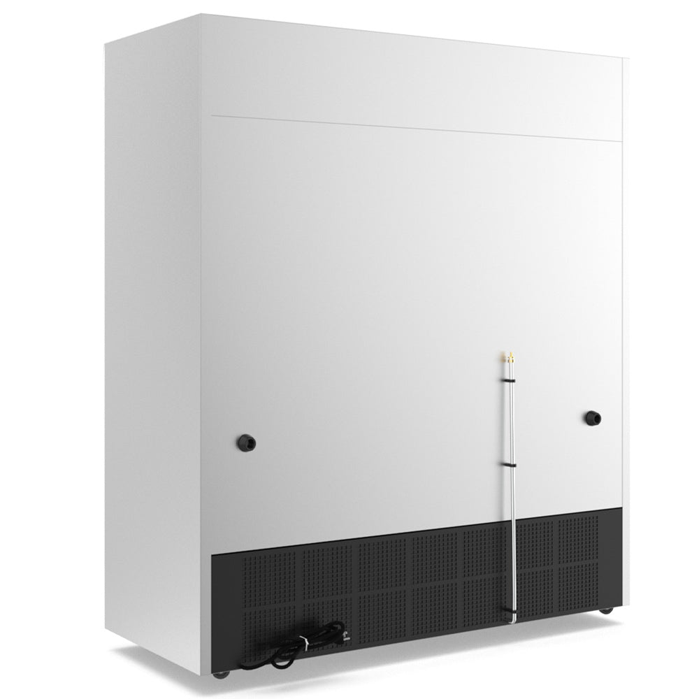 The Marchia MDS72 72" open air cooler grab-and-go refrigerator, operating on 220V, features a large design with adjustable shelves, energy-efficient LED lighting, and easy access for showcasing chilled products.