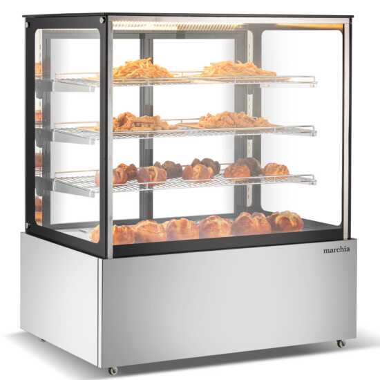 Marchia MH48-ST 48" High Straight Glass Heated Display Warming Case with a stainless steel finish. Features a tall, straight glass front for an organized, elegant display of warm foods.