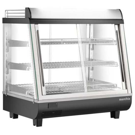 Marchia MHCC96 27" heated countertop display with front and rear doors, designed to keep hot foods warm and easily accessible, perfect for mid-sized food displays in cafés, delis, and food service environments.