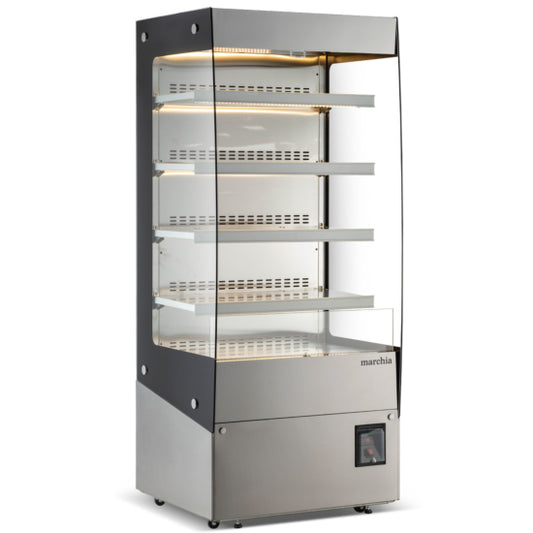 Marchia MHS900 34-inch open heated display warming case grab and go unit for keeping hot food items warm and visible in bakeries cafes and foodservice counters