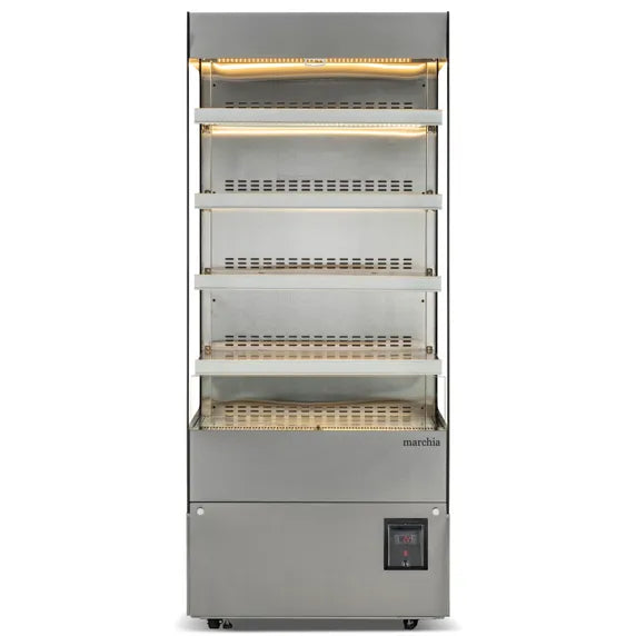Marchia MHS900 34-inch open heated display warming case grab and go unit for keeping hot food items warm and visible in bakeries cafes and foodservice counters