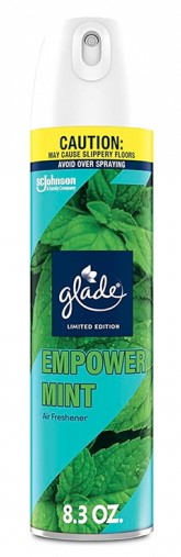 Glade Air Freshener Empower Mint twin pack, 8.3 oz cans with a fresh, energizing mint scent for instant odor control.