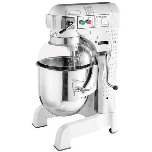 Prepline B20M 20 qt. gear-driven planetary mixer with guard, designed for efficient and heavy-duty mixing of dough, batters, and more in commercial kitchens and bakeries.