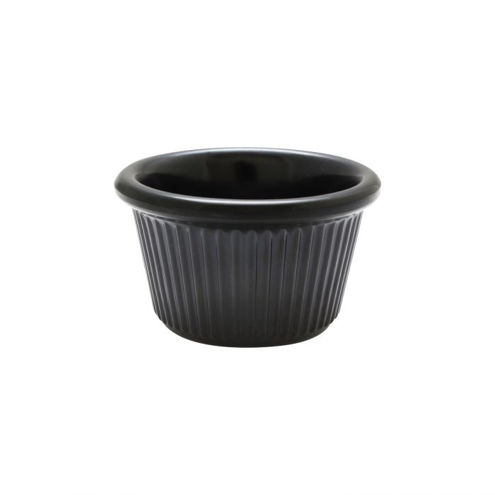 Thunder Group Fluted Ramekin 12/Pcs is a small ceramic-like bowl that will be perfect for serving various dishes. Made from durable melamine such ramekin can withstand long-time use and is effortless in maintenance. Due to its stain-proof abilities, you can serve different acidic sauces, and it would not change its black color. It is also scratch-resistant with smooth on the inside easy-to-clean surface. 