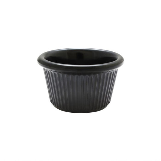 Thunder Group Fluted Ramekin 12/Pcs is a small ceramic-like bowl that will be perfect for serving various dishes. Made from durable melamine such ramekin can withstand long-time use and is effortless in maintenance. Due to its stain-proof abilities, you can serve different acidic sauces, and it would not change its black color. It is also scratch-resistant with smooth on the inside easy-to-clean surface. 
