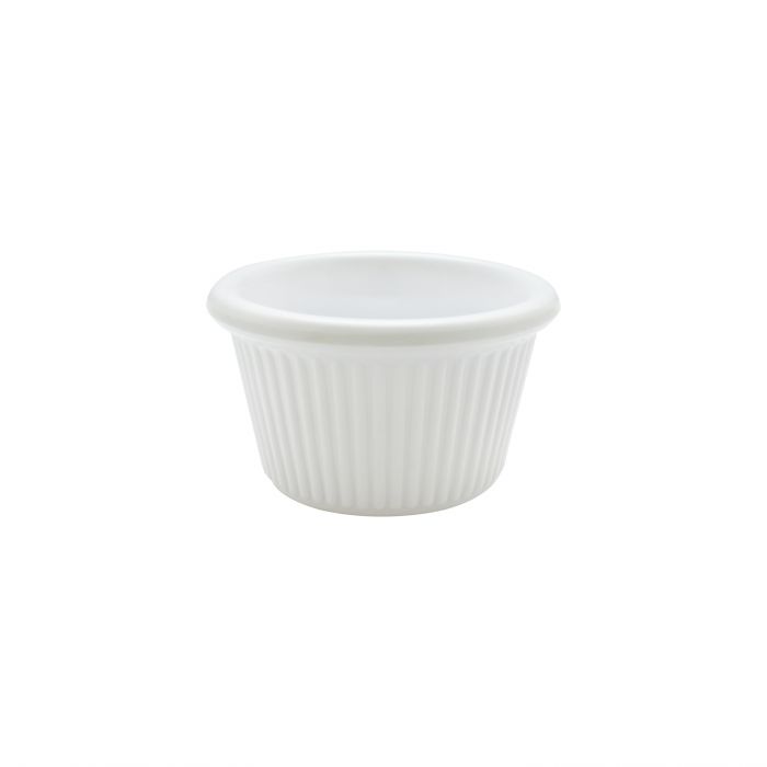 Thunder Group Fluted Ramekin 12/Pcs is a small ceramic-like bowl that will be perfect for serving various dishes. Made from durable melamine such ramekin can withstand long-time use and is effortless in maintenance. Due to its stain-proof abilities, you can serve different acidic sauces, and it would not change its white color. It is also scratch-resistant with smooth on the inside easy-to-clean surface. 