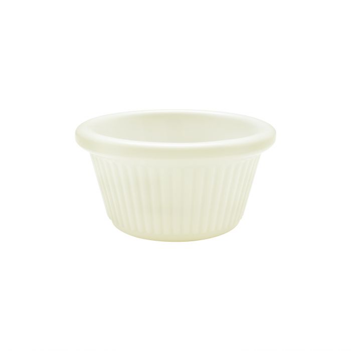 Thunder Group Fluted Ramekin 12/Pcs is a small ceramic-like bowl that will be perfect for serving various dishes. Made from durable melamine such ramekin can withstand long-time use and is effortless in maintenance. Due to its stain-proof abilities, you can serve different acidic sauces, and it would not change its vibrant ivory color. It is also scratch-resistant with smooth on the inside easy-to-clean surface. 