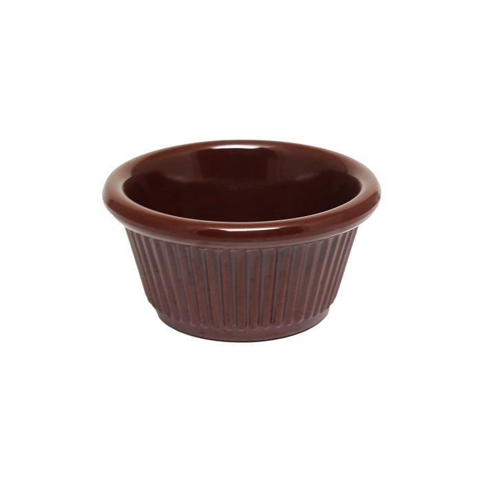 Thunder Group Fluted Ramekin 12/Pcs is a small ceramic-like bowl that will be perfect for serving various dishes. Made from durable melamine such ramekin can withstand long-time use and is effortless in maintenance. Due to its stain-proof abilities, you can serve different acidic sauces, and it would not change its chocolate color. It is also scratch-resistant with smooth on the inside easy-to-clean surface. 