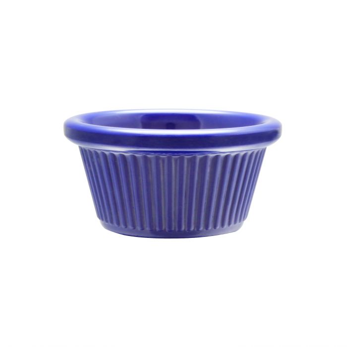 Thunder Group Fluted Ramekin 12/Pcs is a small ceramic-like bowl that will be perfect for serving various dishes. Made from durable melamine such ramekin can withstand long-time use and is effortless in maintenance. Due to its stain-proof abilities, you can serve different acidic sauces, and it would not change its cobalt blue color. It is also scratch-resistant with smooth on the inside easy-to-clean surface. 